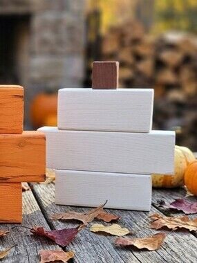 White Pumpkin Wood Handmade Unique FALL Decor